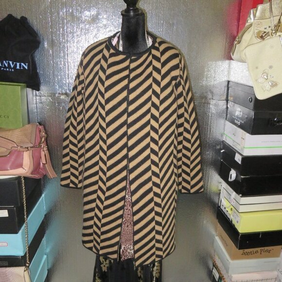 Cocogio Italian Wool Alpaca Blend Open Front Sweater Coat Black & Tan sz M/L NWT - Picture 1 of 10